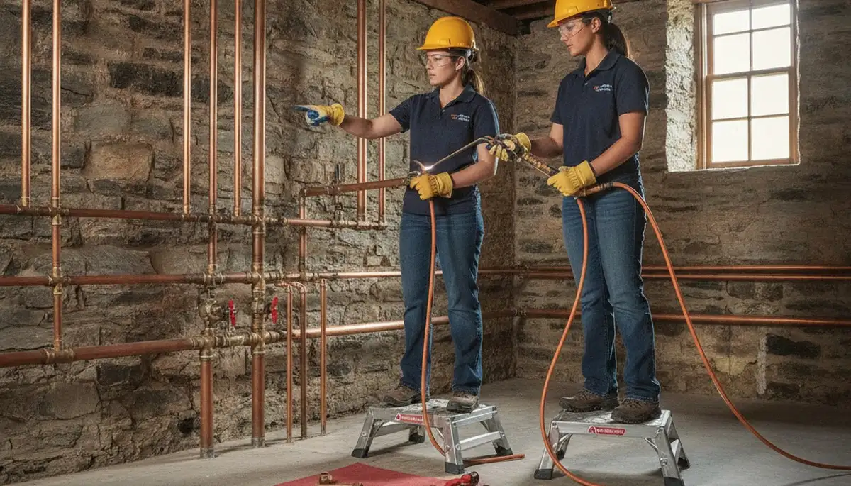 Plumber repairing a pipe in Allentown, PA for plumbing repair service