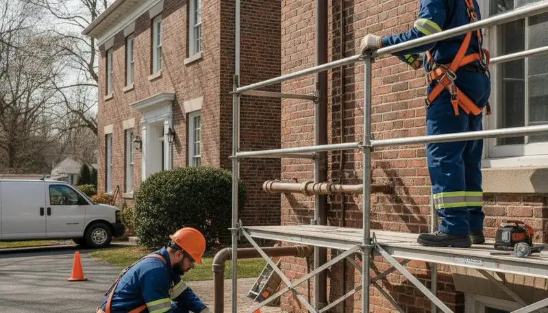 Allentown, PA plumber repairing a leak with professional plumbing tools for home service repairs