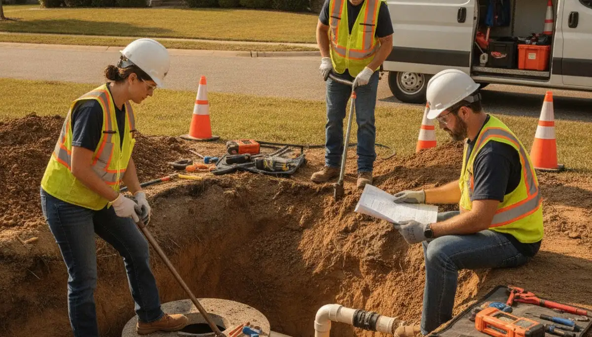 Septic repair technicians servicing an Allentown, PA home for plumbing maintenance