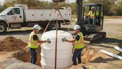 Septic tank installation crew in Allentown, PA preparing a home plumbing system setup