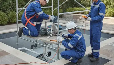 Allentown, PA spa repair plumber inspecting spa plumbing for fast home repair service